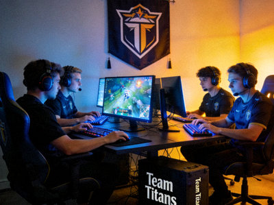 Team Titans 战队宣传图 - 战队成员在训练室中专注训练